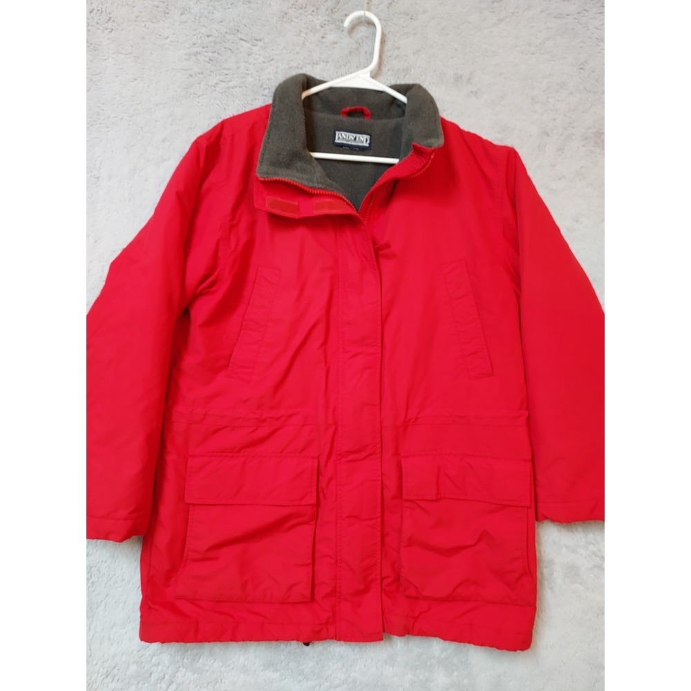 Vintage Lands End Coat Womens Medium 10-12 Fleece Lined Full Zip Chore Red Barn